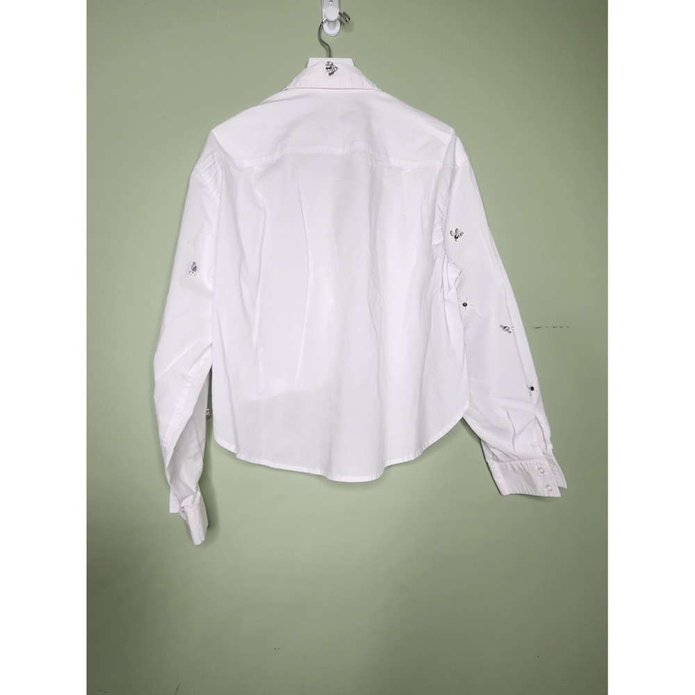 Jason Wu White Button-Up Shirt Crop Rhinestone Jeweled Embellished Hi Lo Hem S - Picture 5 of 7